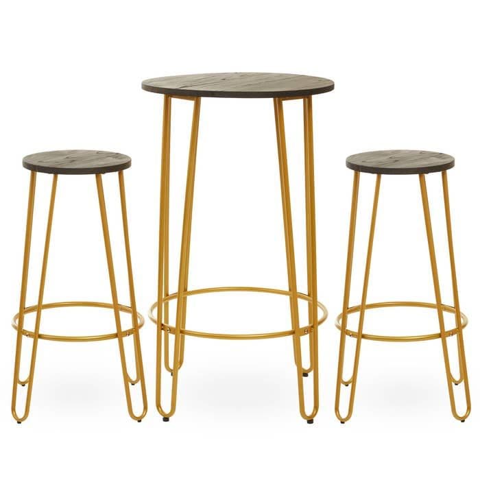 [EKM-AUTOGENERATED]District 3Pc Gold Finish Bar Table Stool Set Home Luxe Interior