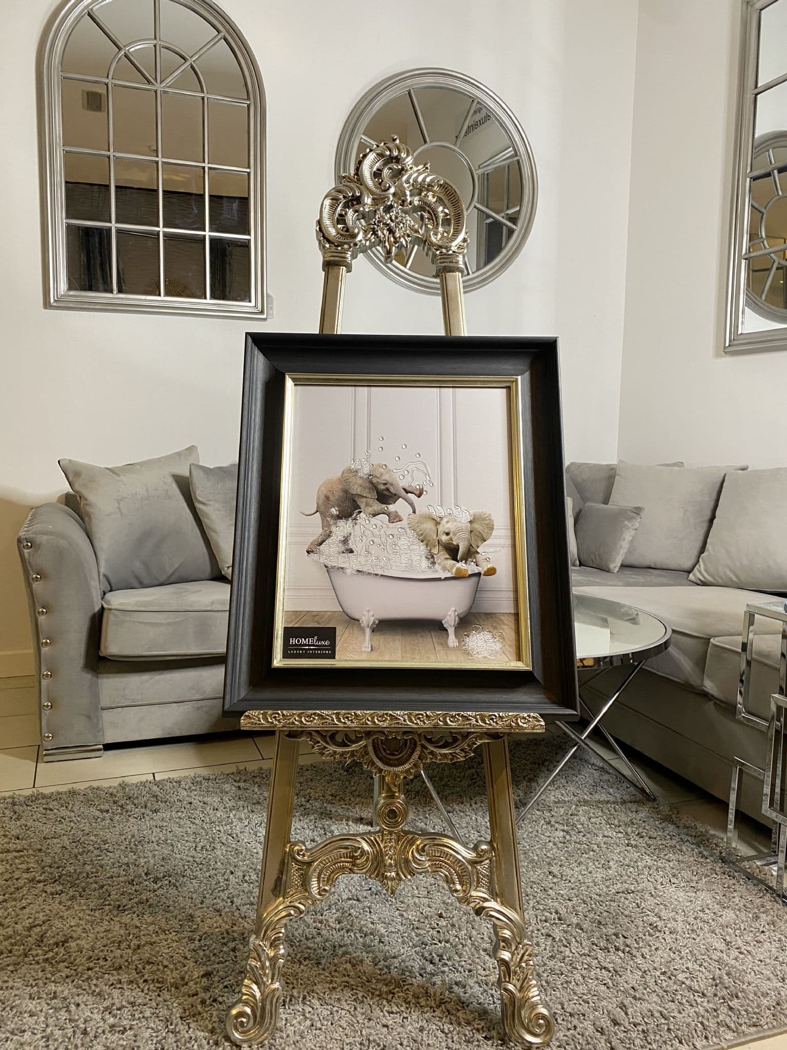 [EKM-AUTOGENERATED]Elephants Bathtime Wall Art Alpha Black Frame 55Cm X 65Cm