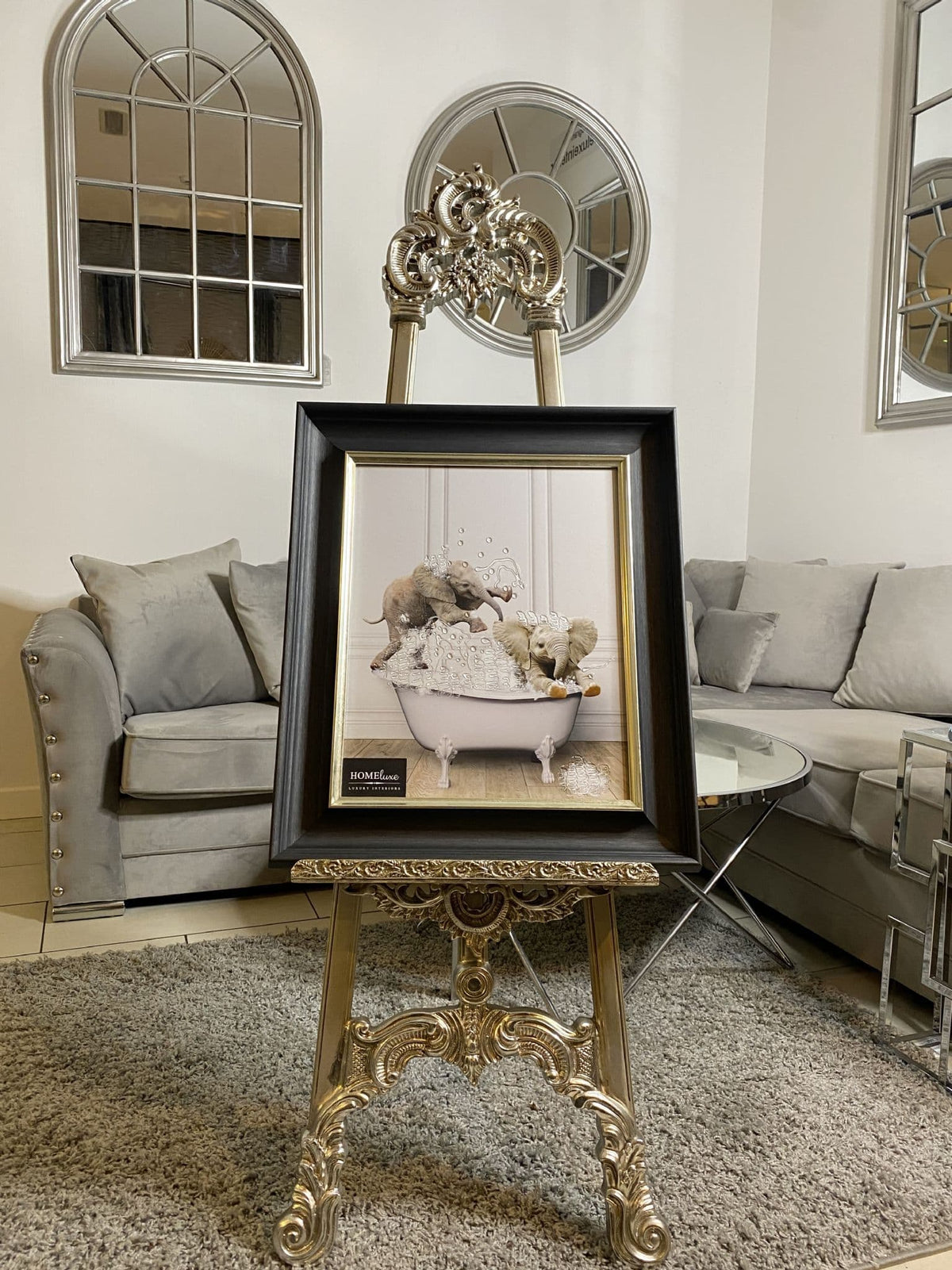 [EKM-AUTOGENERATED]Elephants Bathtime Wall Art Alpha Black Frame 55Cm X 65Cm