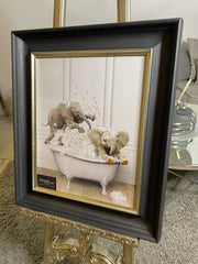 Elephants Bathtime Wall Art Alpha Black Frame 55Cm X 65Cm