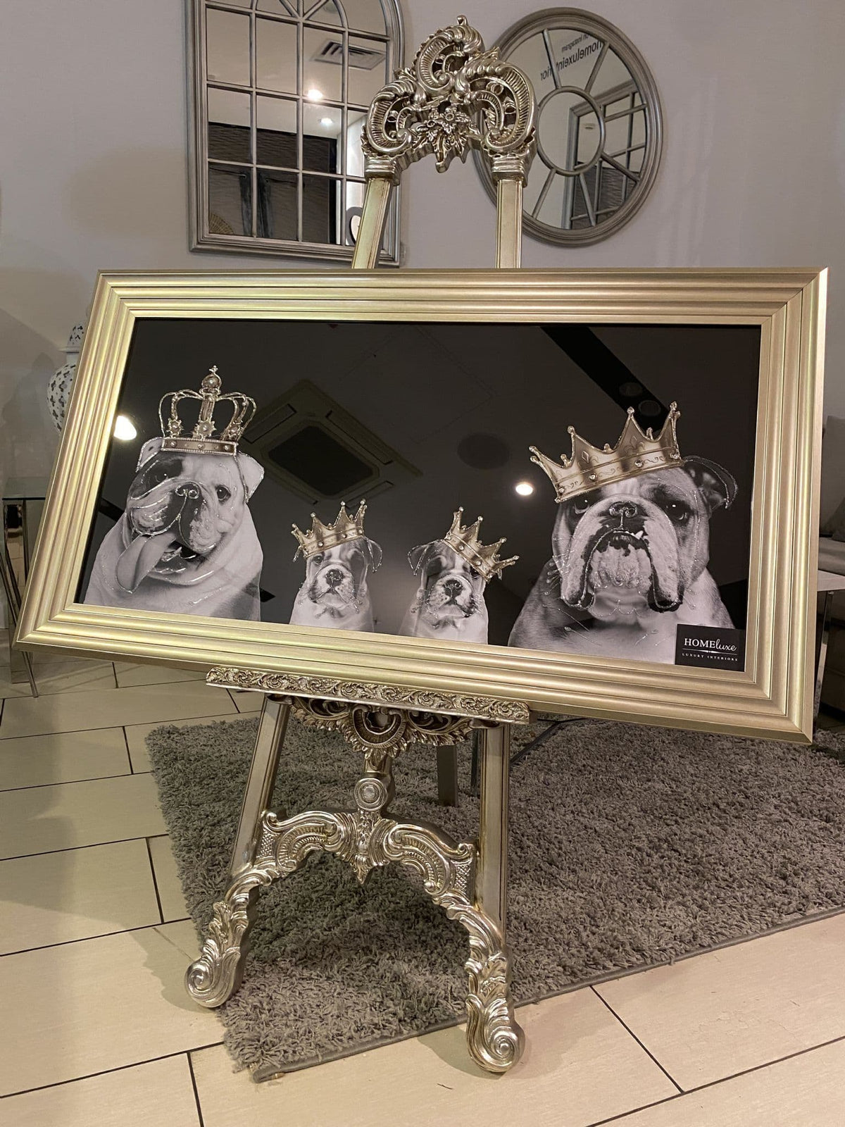 [EKM-AUTOGENERATED]English Bulldog Family Boy With Crown Wall Art Champagne Frame 85Cm X 85Cm