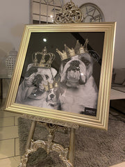 English Bulldog Family Boys With Crown Wall Art Champagne Step Frame 115Cm X 65Cm