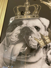 English Bulldog Family Boys With Crown Wall Art Champagne Step Frame 115Cm X 65Cm