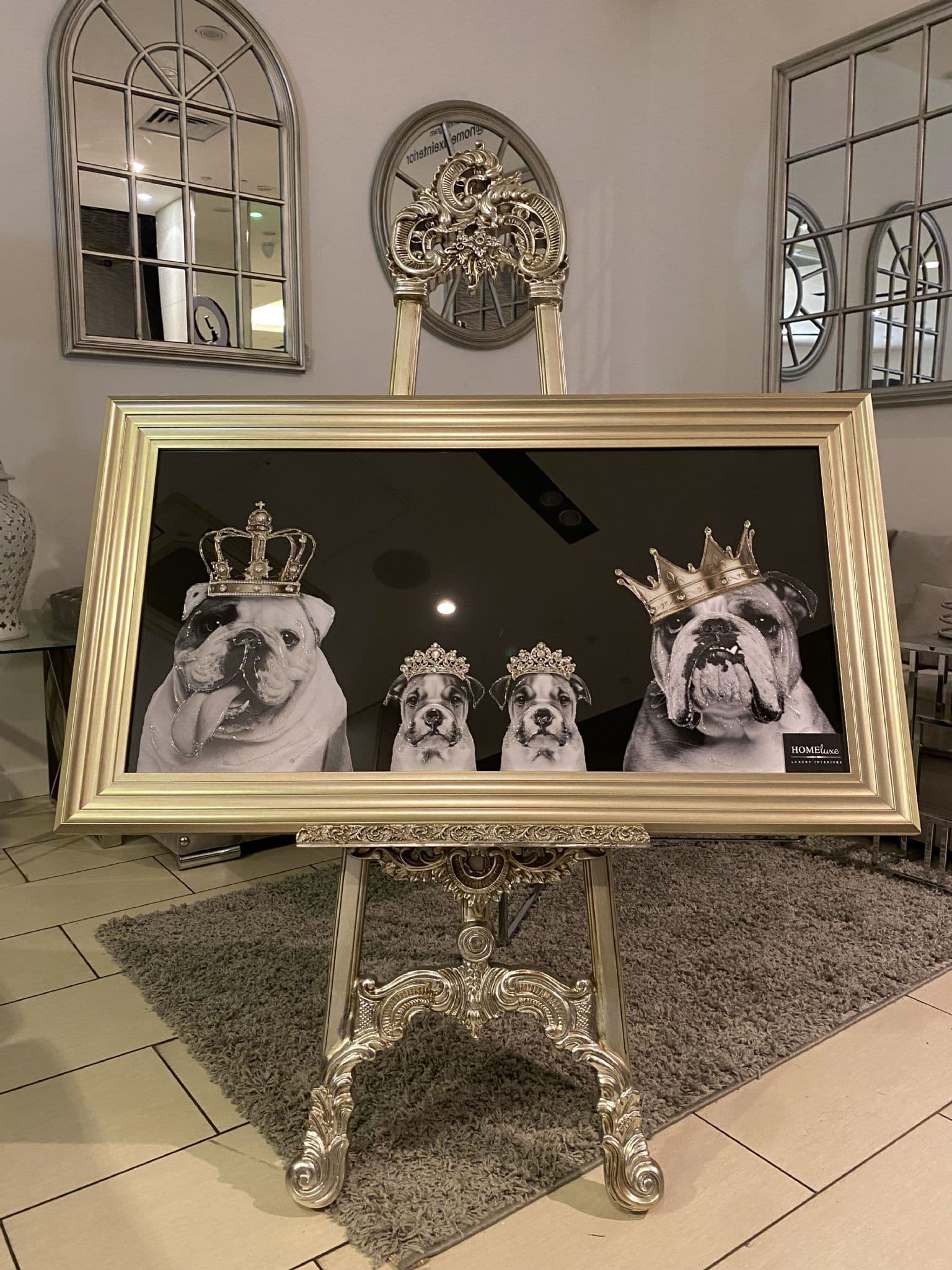 [EKM-AUTOGENERATED]English Bulldog Family Girl With Crown Wall Art Champagne Frame 85Cm X 85Cm