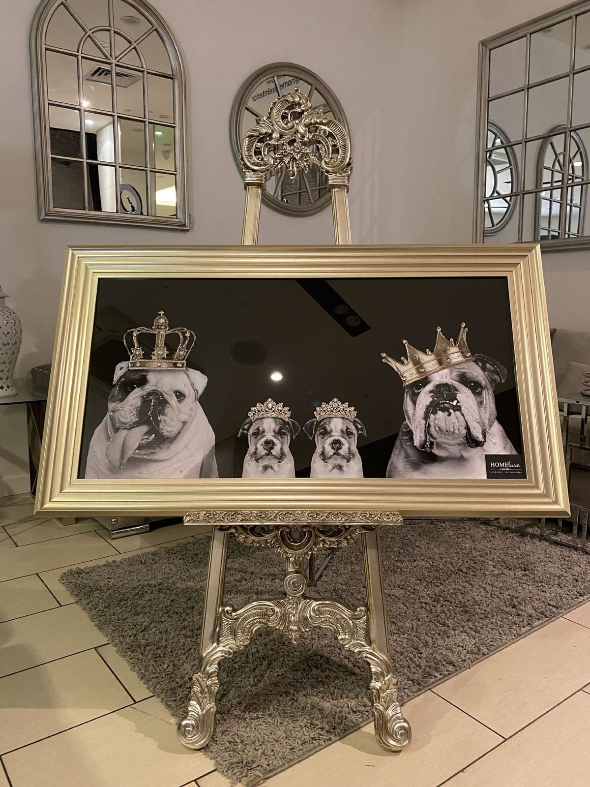 [EKM-AUTOGENERATED]English Bulldog Family Girl With Crown Wall Art Champagne Frame 85Cm X 85Cm