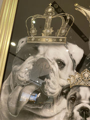 English Bulldog Family Girls With Crown Wall Art Champagne Step Frame 85Cm x 85cm