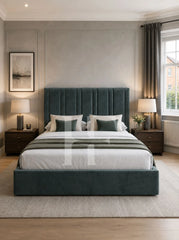 Modern Velvet Vertical Channel Tufted Upholstered Bed Frame