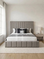 Modern  Velvet Vertical Channel Bed with Square Block Footboard