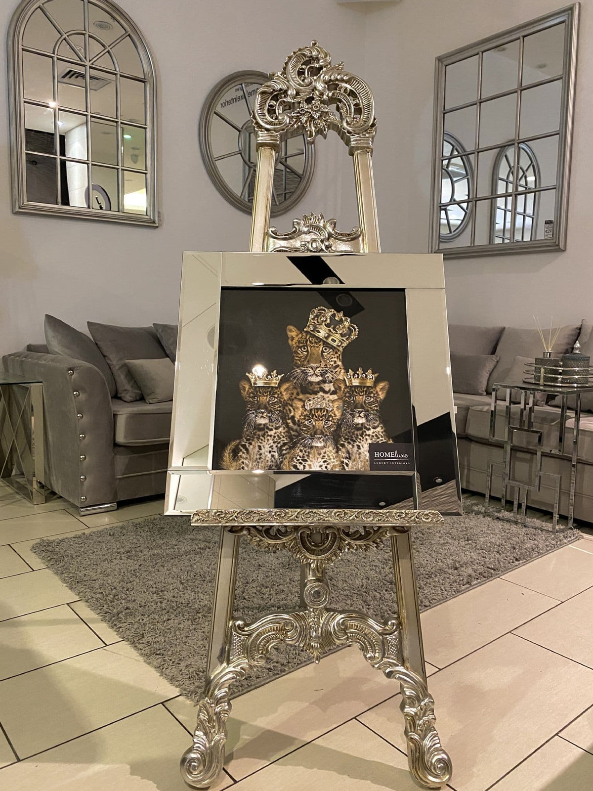 [EKM-AUTOGENERATED]Family Of 4 Cheetah Crown Wall Art Mirror Frame 55Cm X 55Cm