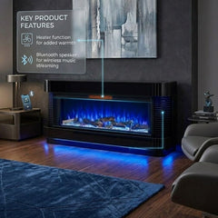 LED Color Changing Fireplace Heater with Bluetooth Entertainment and USB - Black