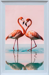 French Velvet Flamingo Pair reflected in pastel pinks - Home Luxe Interior