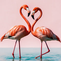 French Velvet Flamingo Pair reflected in pastel pinks - Home Luxe Interior