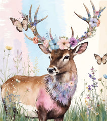 French Velvet Floral Majesty, the Stag in pastels - Home Luxe Interior