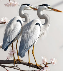 French Velvet Graceful herons amid cherry blossoms. - Home Luxe Interior