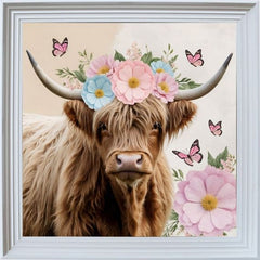 French Velvet Isla, the highland cow with floral Crown - Home Luxe Interior