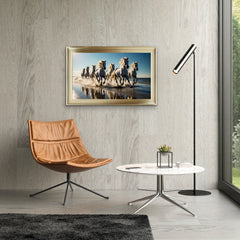 French Velvet Seven white horses galloping - Home Luxe Interior