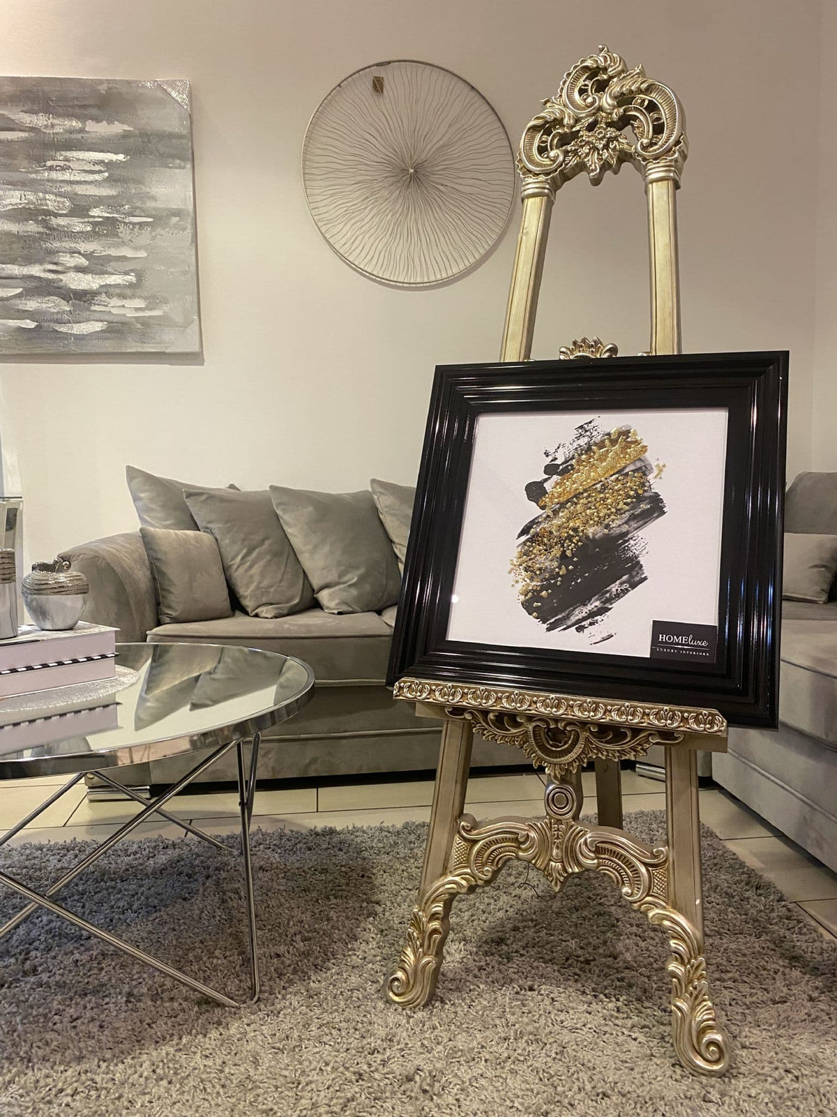 [EKM-AUTOGENERATED]Gold & Black Abstract Wall Art Black Step Frame