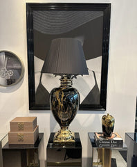 [EKM-AUTOGENERATED]Gold Marble Effect Table Lamp With Black Round Shade Extra Large