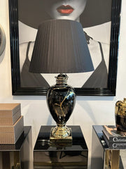 [EKM-AUTOGENERATED]Gold Marble Effect Table Lamp With Black Round Shade Large