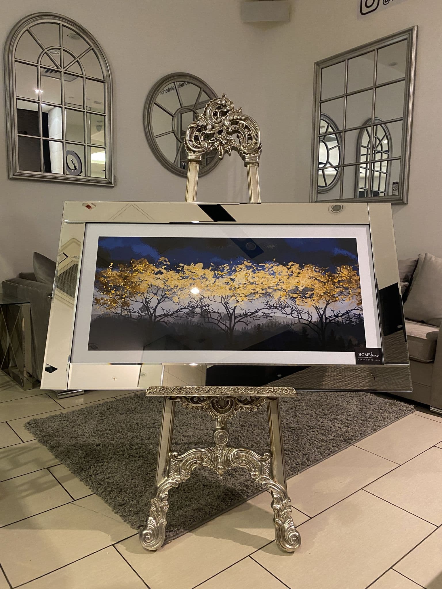 [EKM-AUTOGENERATED]Golden Leaf Trees Wall Art Mirror Frame 115Cm X 65Cm