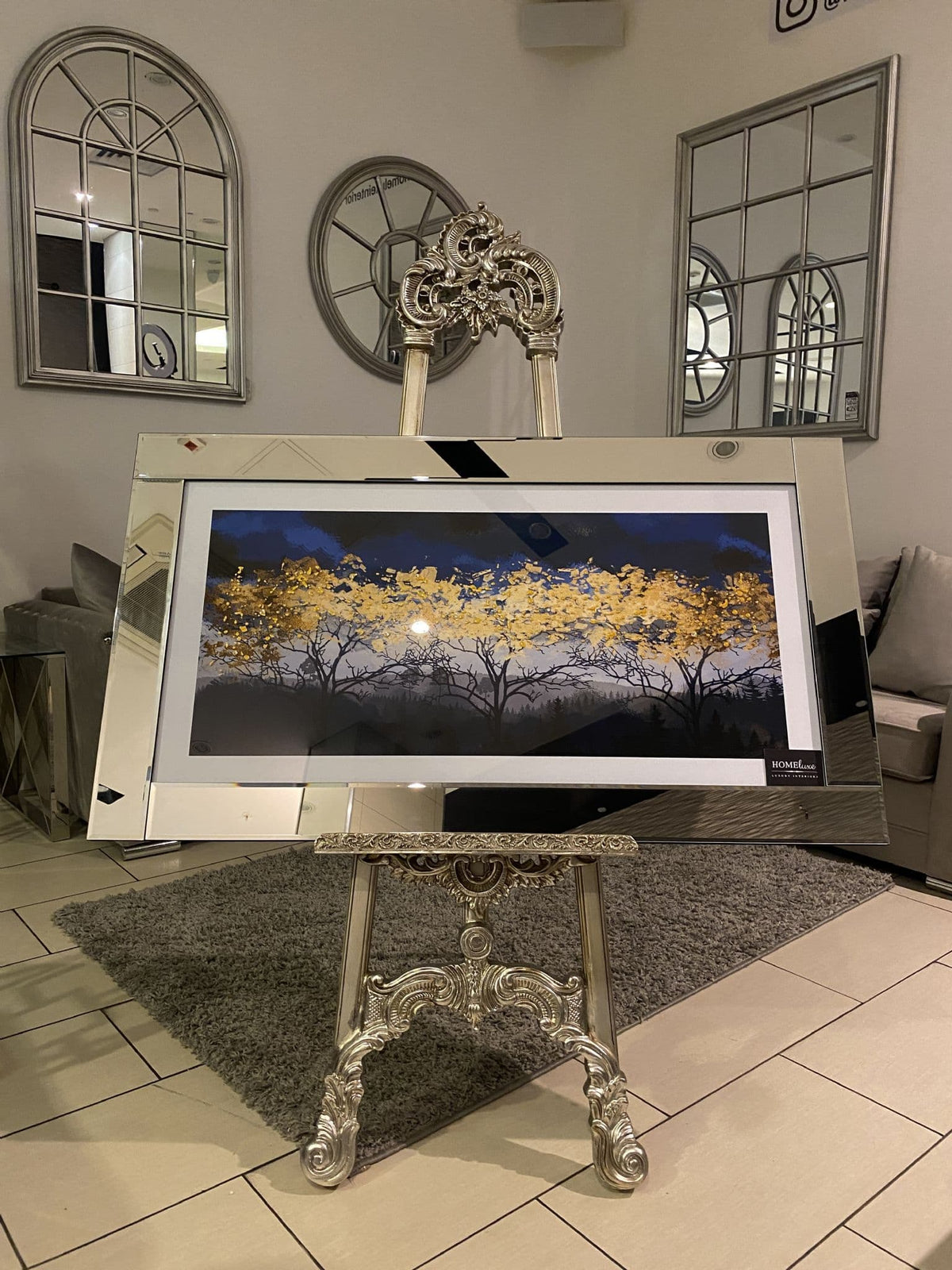 [EKM-AUTOGENERATED]Golden Leaf Trees Wall Art Mirror Frame 115Cm X 65Cm