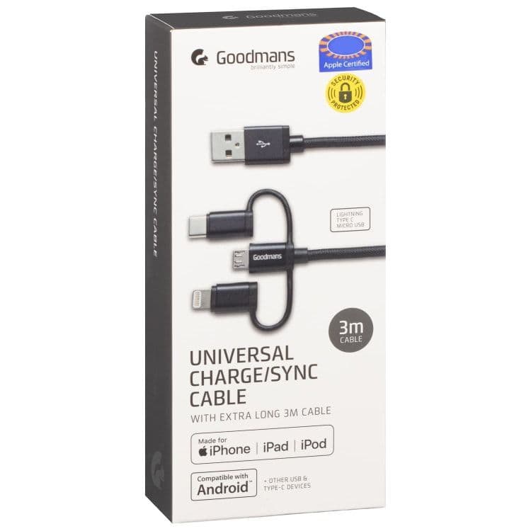 Goodmans 3-in-1 Charging & Sync Cable