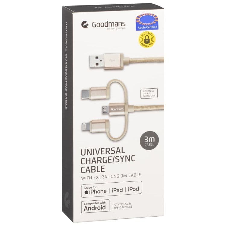 Goodmans 3-in-1 Charging & Sync Cable