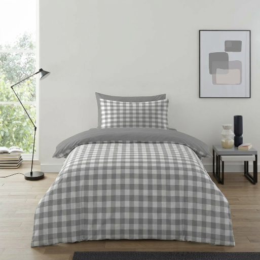 Gaveno Cavailia Grey Gingham Single Duvet Cover Microfibre Bed Set