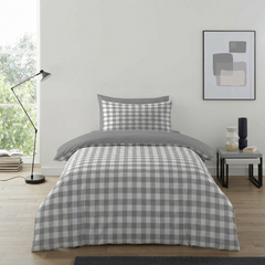 Gaveno Cavailia Grey Gingham Single Duvet Cover Microfibre Bed Set