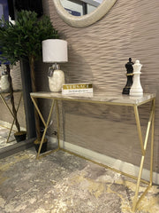 Grey Faux Marble Console Table With Gold Geometric Frame
