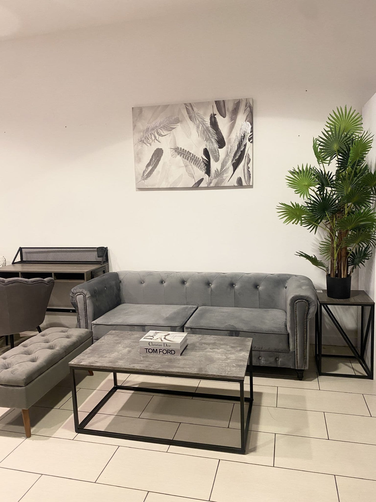 [EKM-AUTOGENERATED]Grey Slate Effect Coffee Table With Black Frame