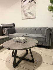 [EKM-AUTOGENERATED]Grey Slate Effect Round Coffee Table With Black Frame