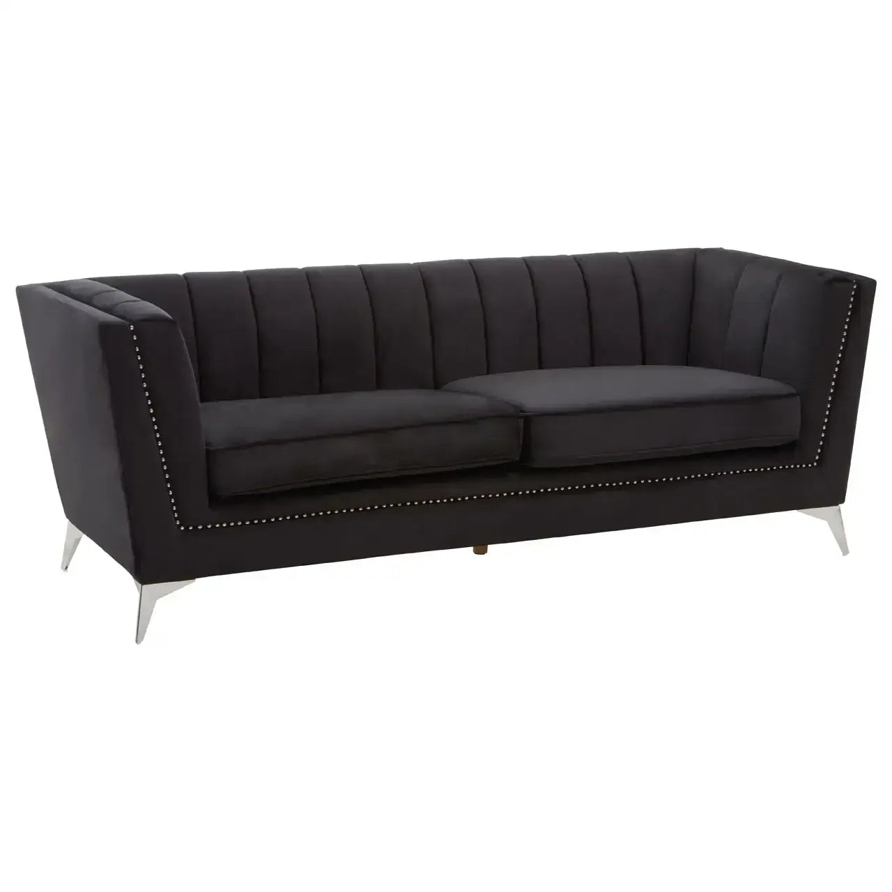 [EKM-AUTOGENERATED]Hansa Three Seat Black Velvet Sofa