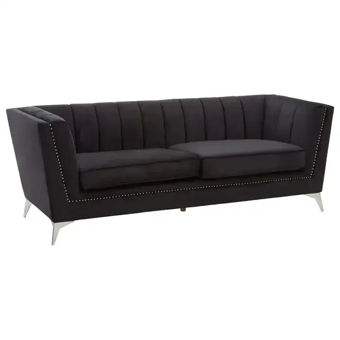 Hansa Three Seater Black Velvet Sofa