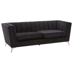 Hansa Three Seater Black Velvet Sofa