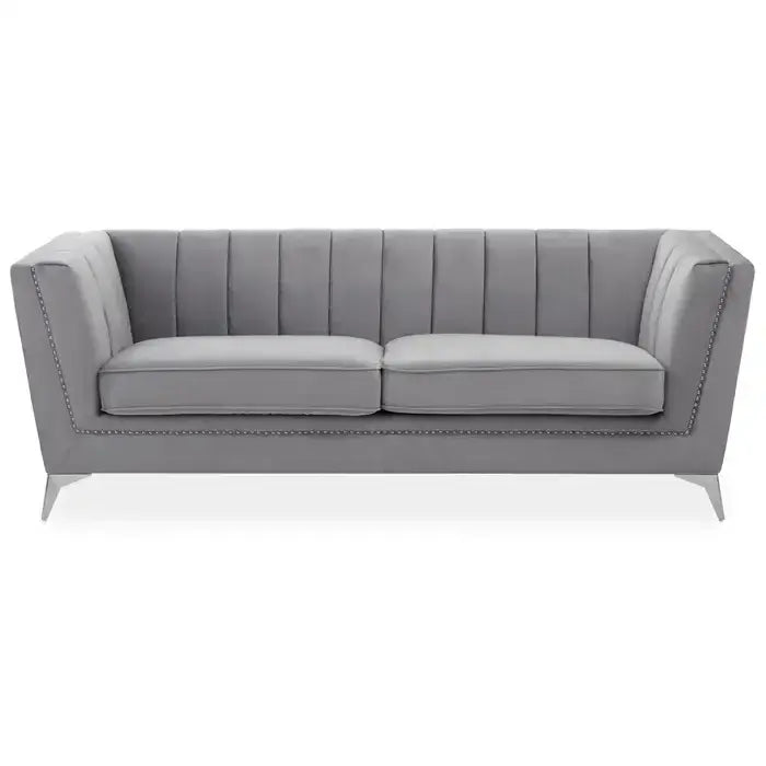 [EKM-AUTOGENERATED]Hansa Three Seater Grey Velvet Sofa