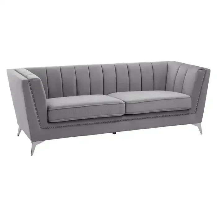 Hansa Three Seater Grey Velvet Sofa