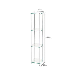 Harry 126.8cm Slim Chrome and Clear Glass 4 Tier Display Unit