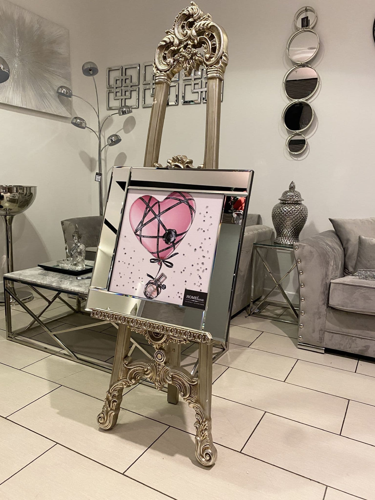 [EKM-AUTOGENERATED]Heart Balloon Pink Perfume Wall Art Mirror Frame