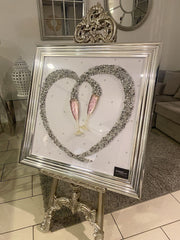 Hearts Diamond With Glasses Wall Art Chrome Step Frame 85Cm X 85Cm