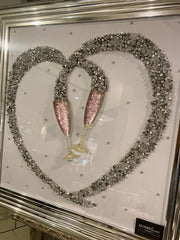 Hearts Diamond With Glasses Wall Art Chrome Step Frame 85Cm X 85Cm
