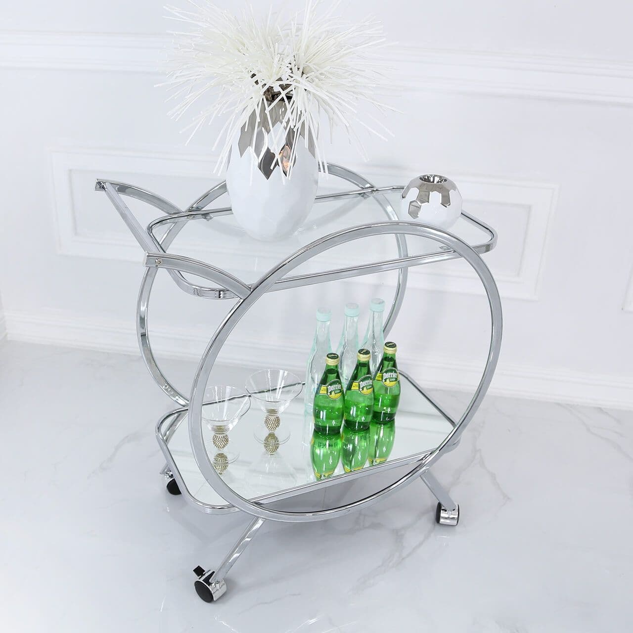 [EKM-AUTOGENERATED]Henry Drinks Trolley Round Design Mirror & Chrome