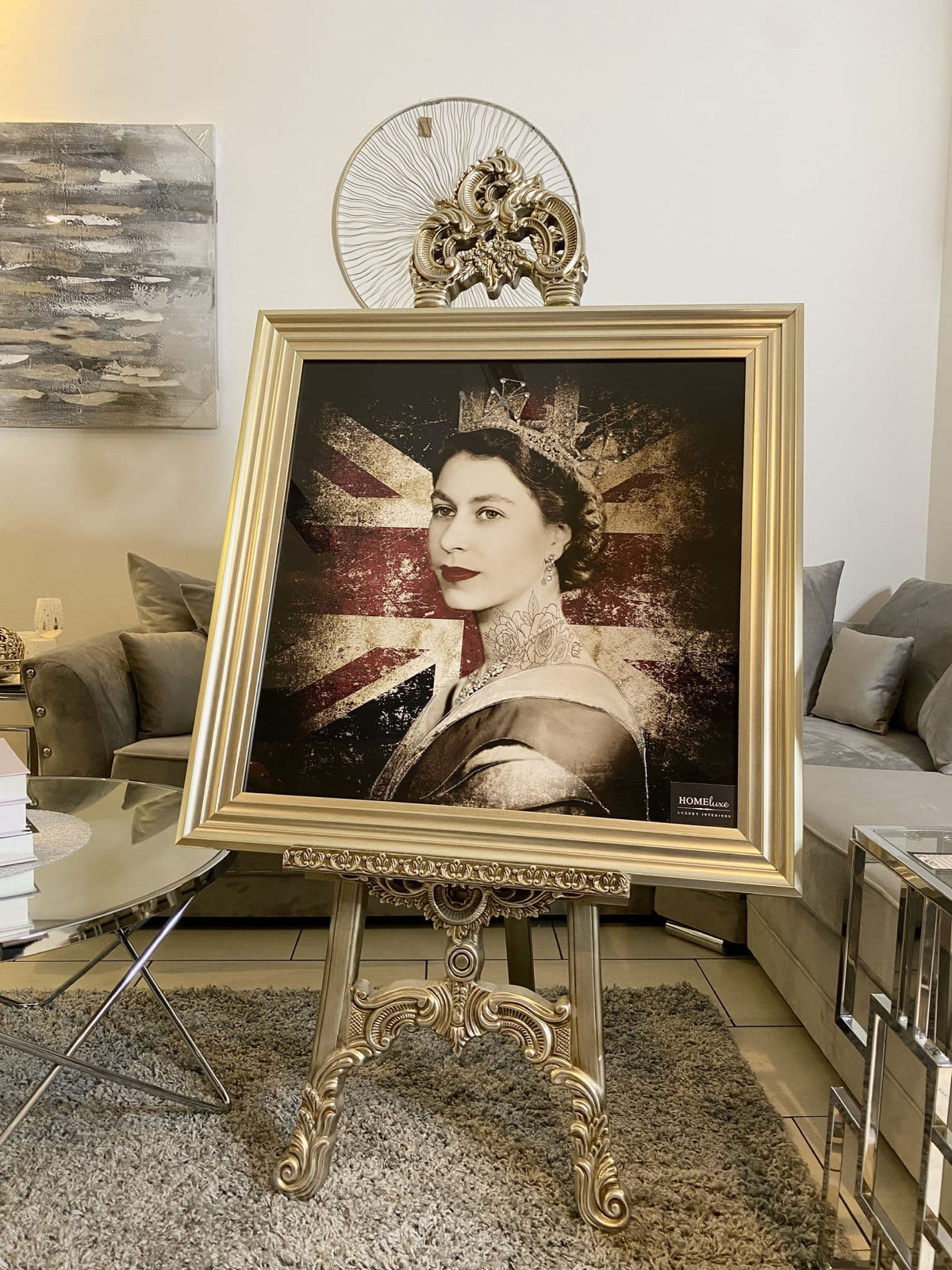 [EKM-AUTOGENERATED]Her Majesty The Queen Portrait With Golden Frame 85Cm X 85Cm