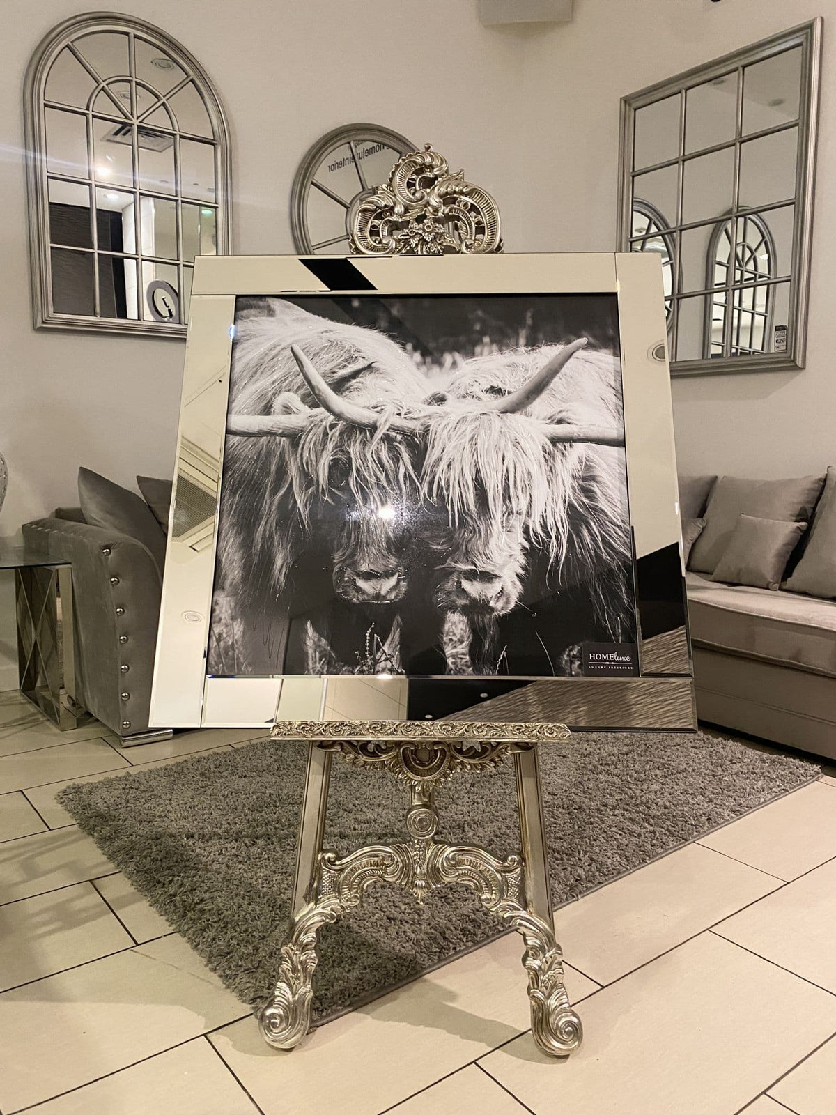 [EKM-AUTOGENERATED]Highlander Black & White Wall Art Mirror Frame 85Cm X 85Cm