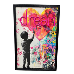 Framed Dream Heart Street Art LED Neon Light Canvas Wall Art - 40x60cm