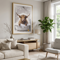 Home Luxe Highland Cow Bubble Bath Glitter Wall Art 50x70cm Framed Art