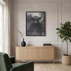 Home Luxe Highland Cow Motorbike Framed Wall Art Black & White 60x45cm