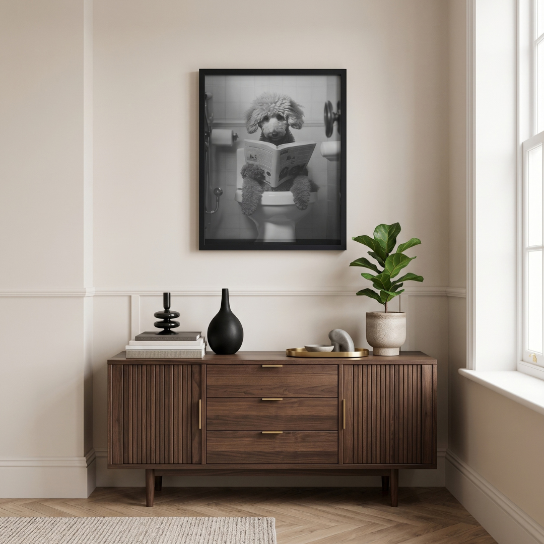 Home Luxe Teddy Dog Black & White Wall Art 30x40cm Funny Toilet Prints