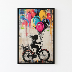 Framed Girl on Bike Street Art LED Neon Light Canvas Wall Art - 40x60cm