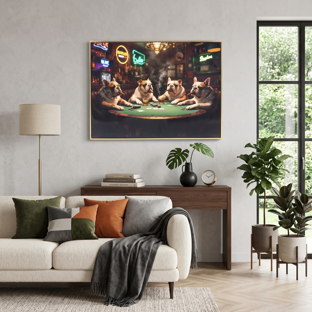 Home Luxe Bulldogs Poker Wall Art 50x70cm Funny Framed Dog Picture Art
